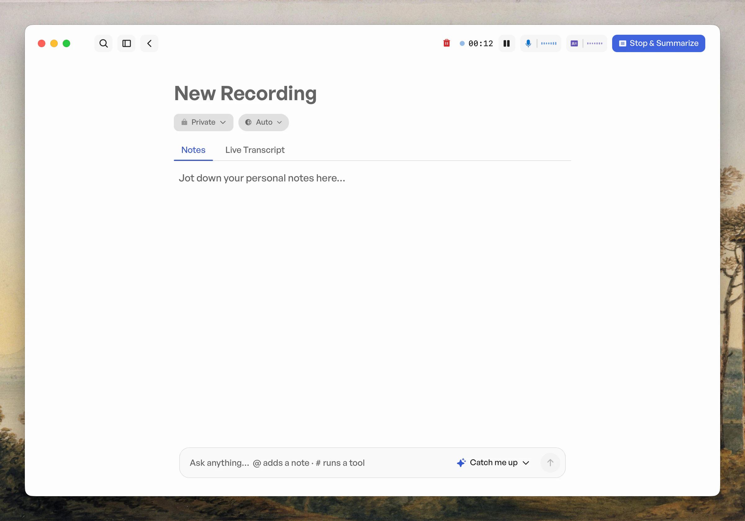 CraftNote recording view